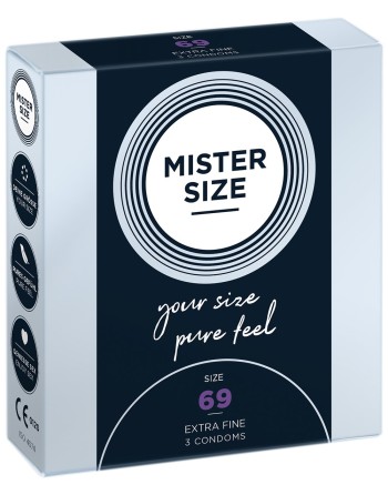 Boite de 3 préservatifs latex avec réservoir, 7 tailles disponibles Mister Size - MS03