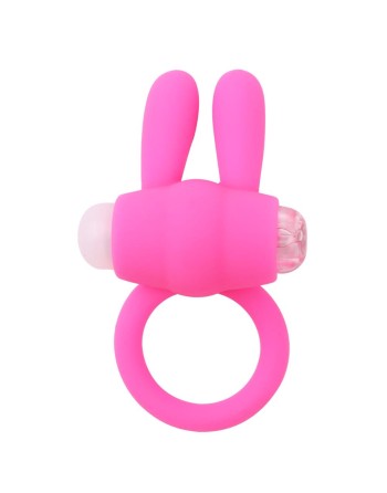 Anneau vibrant silicone rose avec oreilles de lapin - COR-003PNK