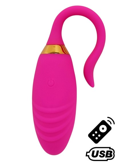 PLEASURE, Un Œuf vibrant USB avec télécommande, dans un silicone médical doux et rainuré - B24PNK