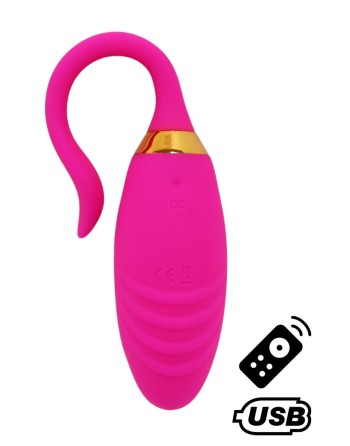 PLEASURE, Un Œuf vibrant USB avec télécommande, dans un silicone médical doux et rainuré - B24PNK