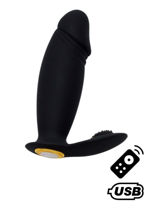 ACHILLE, Mini vibromasseur noir USB, forme pénis avec stimulation clitoridienne, avec télécommande - BQ158BLK