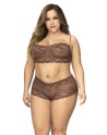 Ensemble 2 pièces en dentelle grande taille, top à bretelles et shorty couleur cacao - MAL206XCOCO