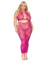 Ensemble Soutien-gorge et jupe longue en filet rose, grande taille - DG0485XBEE