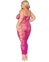 Ensemble Soutien-gorge et jupe longue en filet rose, grande taille - DG0485XBEE