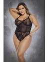 Body noir, grande taille, en résille et dentelle et laçage dans le dos - MAL8800XBLK