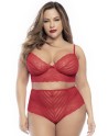 Ensemble lingerie, grande taille, deux pièces en dentelle rouge  - MAL8815XRED