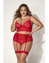 Ensemble lingerie, grande taille, deux pièces en dentelle rouge  - MAL8815XRED