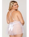 Body grande taille dentelle blanc avec tulle amovible - DG12918XWHT