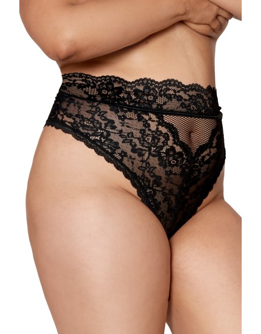 String grande taille dentelle taille haute noir - DG1477XBLK