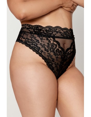 String grande taille dentelle taille haute noir - DG1477XBLK