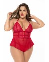 Body rouge grande taille effet babydoll et string assorti - MAL7445XRED