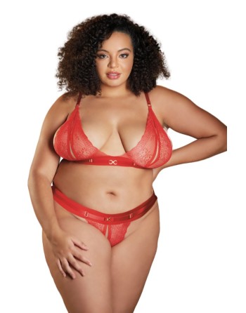 Ensemble 2 pièces rouge grande taille avec soutien gorge fendu et string ouvert STARR - 12-7002XR