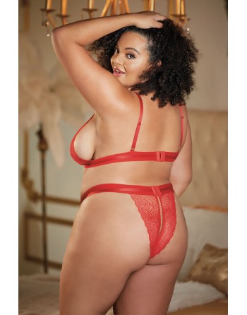 Ensemble 2 pièces rouge grande taille avec soutien gorge fendu et string ouvert STARR - 12-7002XR