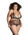 Nuisette dentelle noire grande taille avec string ouvert ROSIE - 17-6002XB