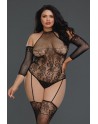 Bodystocking grande taille résille effet bas jarretelles - DG0310XBLK