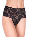 Tanga string noir grande taille large bande haute de dentelle florale - ML10021XBLK