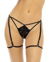 String ouvert noir avec porte jarretelles réglables - REN1170-BLK