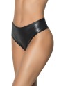 String bande large en wetlook noir, taille haute, tissu fronçé à l'arrière - MAL3038WBLK