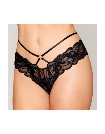 Culotte en dentelle noire avec lanières et chaines dorées - DG1489BLK