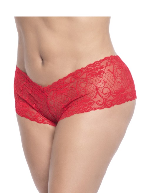 Shorty en dentelle rouge grande taille - MAL90XRED