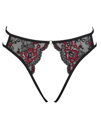 Culotte ouverte en fine dentelle florale rouge et noire - R23221451101