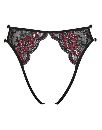 Culotte ouverte en fine dentelle florale rouge et noire - R23221451101