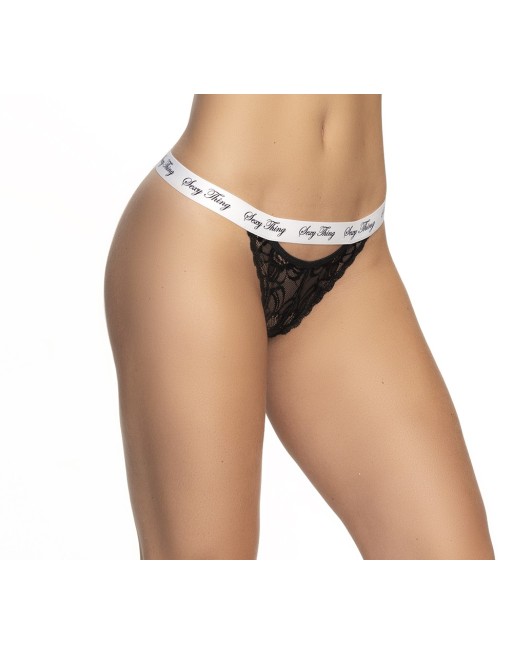 Culotte dentelle noir avec ceinture blanche imprimé - MAL118BKW