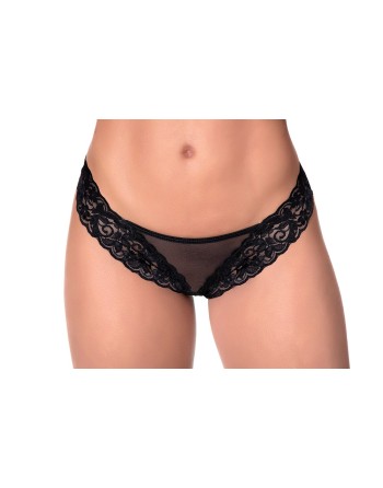 String dentelle et fine résille noire - MAL109BLK