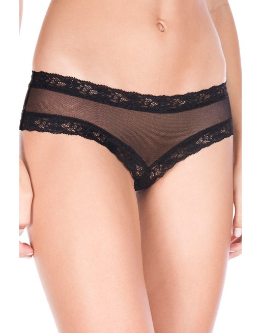 Tanga string ouvert noir maille transparente et dentelle - ML10007BLK