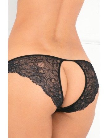 Tanga noir dentelle ouverture sur les fesses - REN1144-BLK