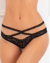 Tanga ouvert noir en dentelle avec ornements croisés avant arrière - REN1138-BLK