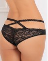 Tanga ouvert noir en dentelle avec ornements croisés avant arrière - REN1138-BLK