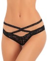 Tanga ouvert noir en dentelle avec ornements croisés avant arrière - REN1138-BLK