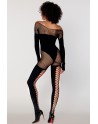 Bodystocking manches longues effet body et bas noir - DG0443BLK