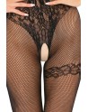 Bodystocking noir résille effet body string et jarretière - REN7063-BLK