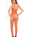 Bodystocking rouge filet ouvert devant et derrière - REN7002-RED