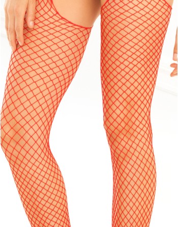 Bodystocking rouge filet ouvert devant et derrière - REN7002-RED