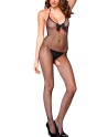 Bodystocking noir résille avec noeud satin et ouvert à l'entre-jambes - ML1622BLK