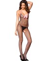 Bodystocking noir résille avec noeud satin rose et ouvert à l'entre-jambes - ML1622BKP