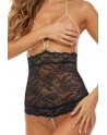 Lingerie style body en dentelle noire et perles blanches - REN50027-BLK