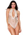 Body blanc résille et dentelle avec perles dans le dos - DG12832WHT