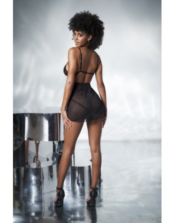 Deux-en-Un, Body et nuisette dentelle noire - MAL7499BLK