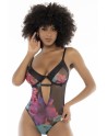 Body noir imprimé fleurs exotiques  - MAL8774PRT