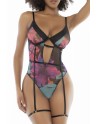 Body noir imprimé fleurs exotiques  - MAL8774PRT