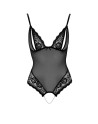 Body string en dentelle et résille noire avec perles à l'entrejambe - R2642425