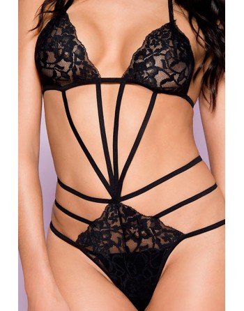 Body string noir dentelle et ornements - ML80023BLK