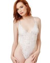 Body string blanc échancré dentelle avec jupe de maille transparente amovible - DG10996WHT