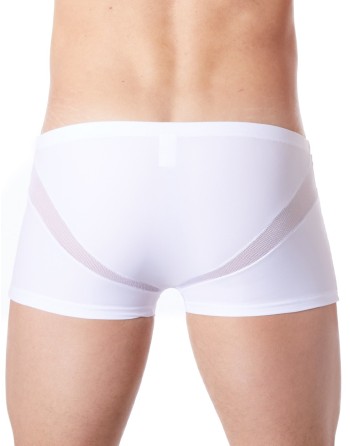 Boxer blanc sexy avec fine résille en V - LM805-67WHT