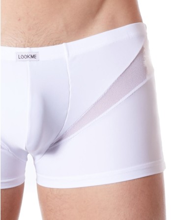 Boxer blanc sexy avec fine résille en V - LM805-67WHT