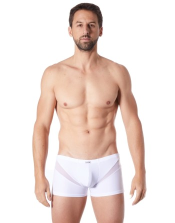 Boxer blanc sexy avec fine résille en V - LM805-67WHT